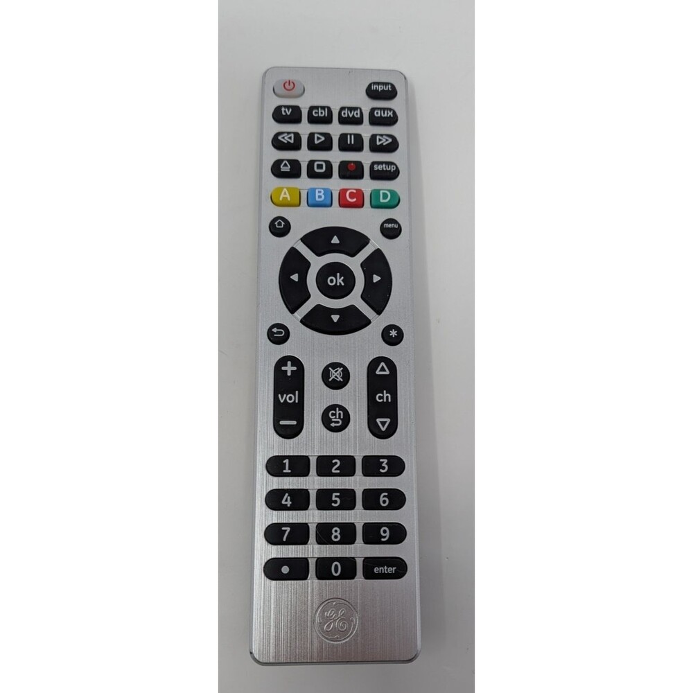 GE 4-Device Universal Remote 33709 Brushed Silver TV CBL DVD AUX Tested
